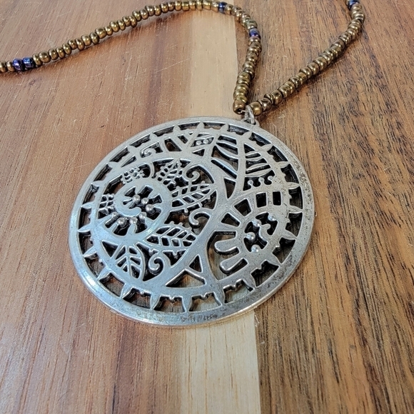 Beaded Necklace with Metal Pendant - Picture 13 of 17